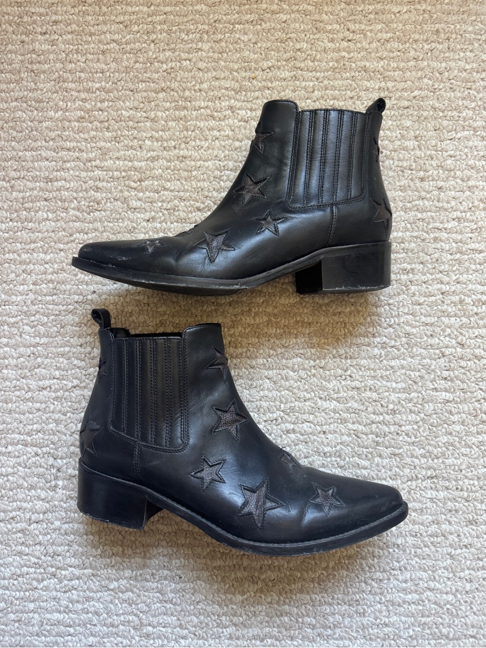 Black Star-Embroidered Chelsea Ankle Boots
